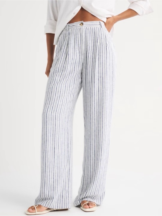 Abercrombie & Fitch Pants - Abercrombie & Fitch Striped Wide-Leg Linen Blend Pants - White & Blue